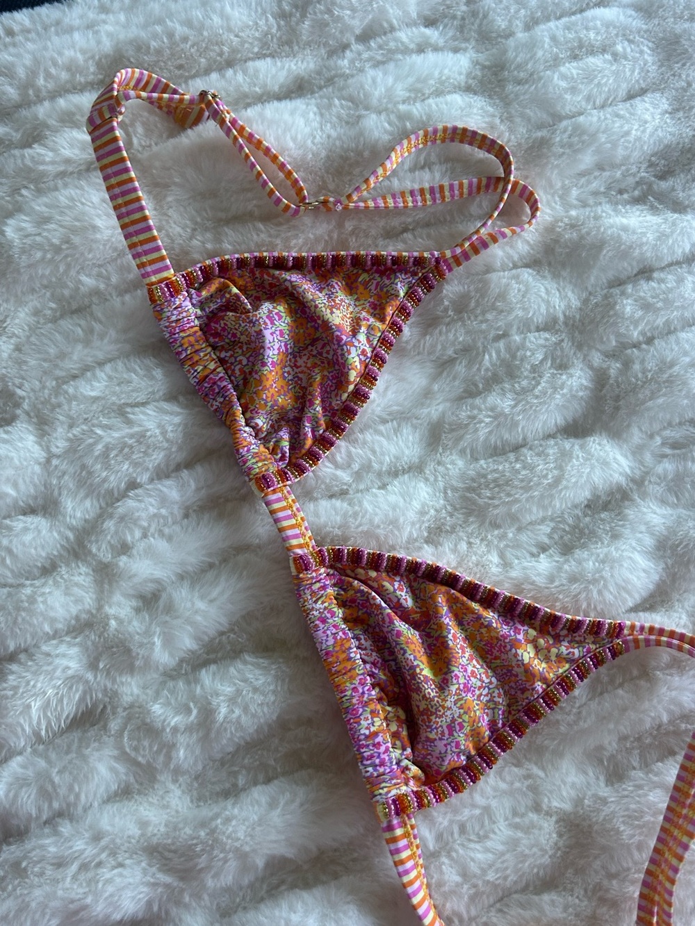 Floral Pink & Orange Triangle Bikini Top - Women's Swim